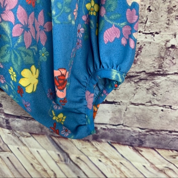 Dalia Blue Floral Print Semi Sheer Long Sleeve Blouse - Picture 4 of 12